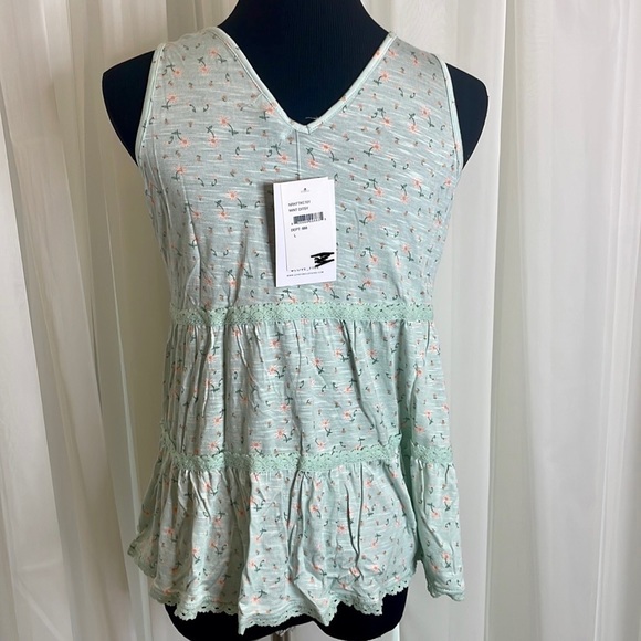 NWT Mint Ditsy LOVE FIRE Tiered Floral Print Tank Top, Size Large - Picture 3 of 5